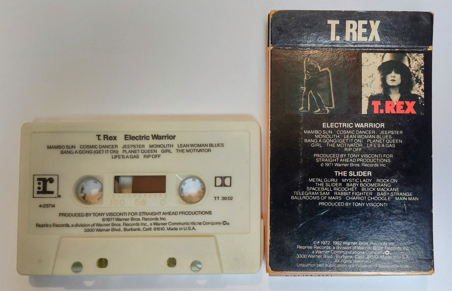 T. Rex - "Electric Warrior/ The Slider (2 on 1)" - CASSETTE TAPE (Cigarette Box Flip Top Case; DOLBY) G+/VG+