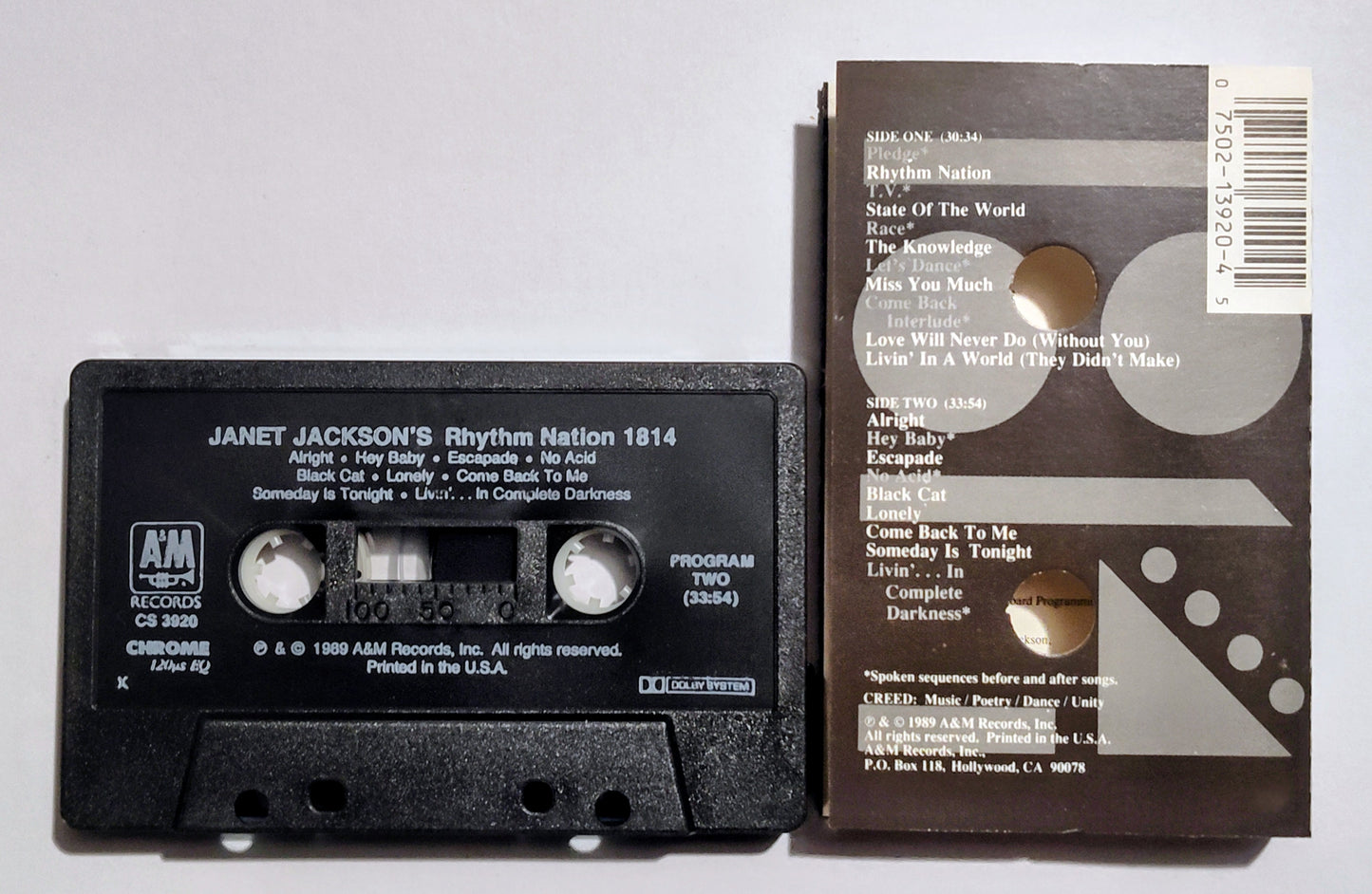 Janet Jackson - "Janet Jackson's Rhythm Nation 1814" - CASSETTE TAPE (black shell; Chrome; DOLBY) VG+/VG+
