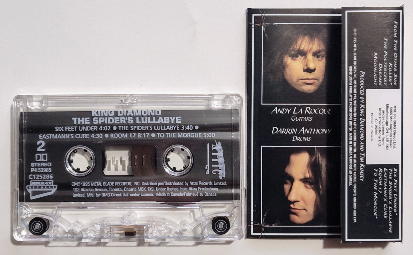 King Diamond - "The Spider's Lullaby" - CASSETTE TAPE (BMG; Canada; clear shell; DOLBY) VG+/VG+