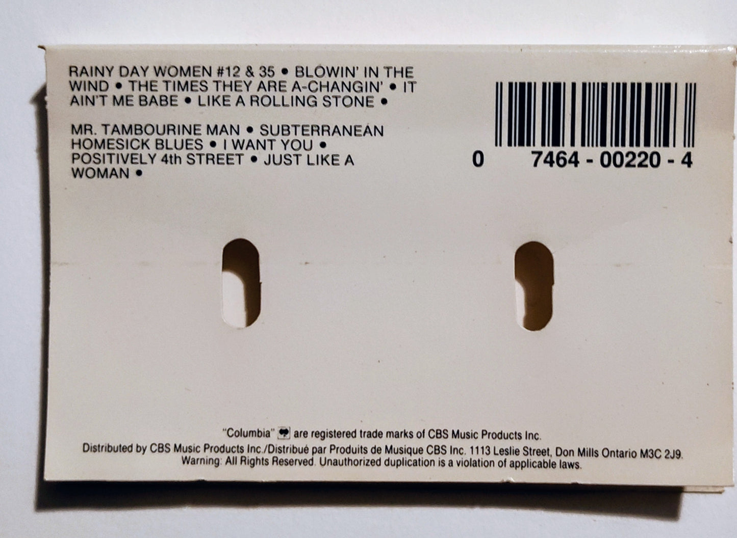 Bob Dylan - "Bob Dylan's Greatest Hits" - CASSETTE TAPE (Canada; black shell; DOLBY) VG/VG