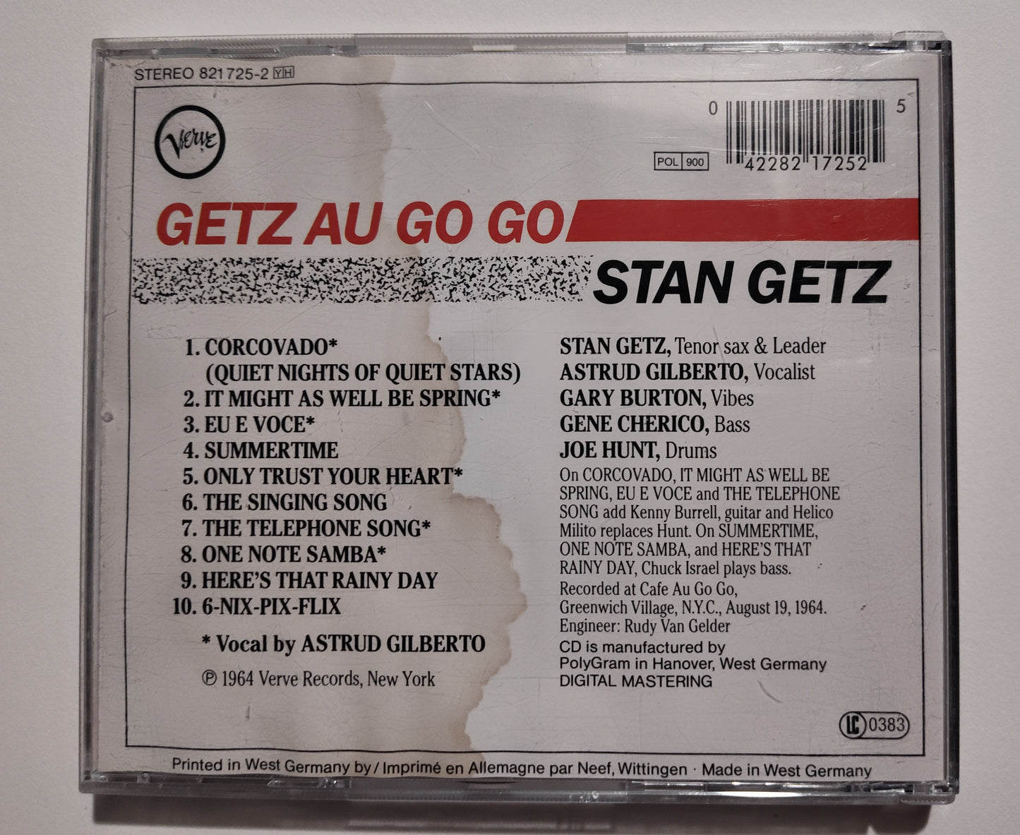 Stan Getz (The New Stan Getz Quartet) - "Getz Au Go Go" - COMPACT DISC G+/VG+