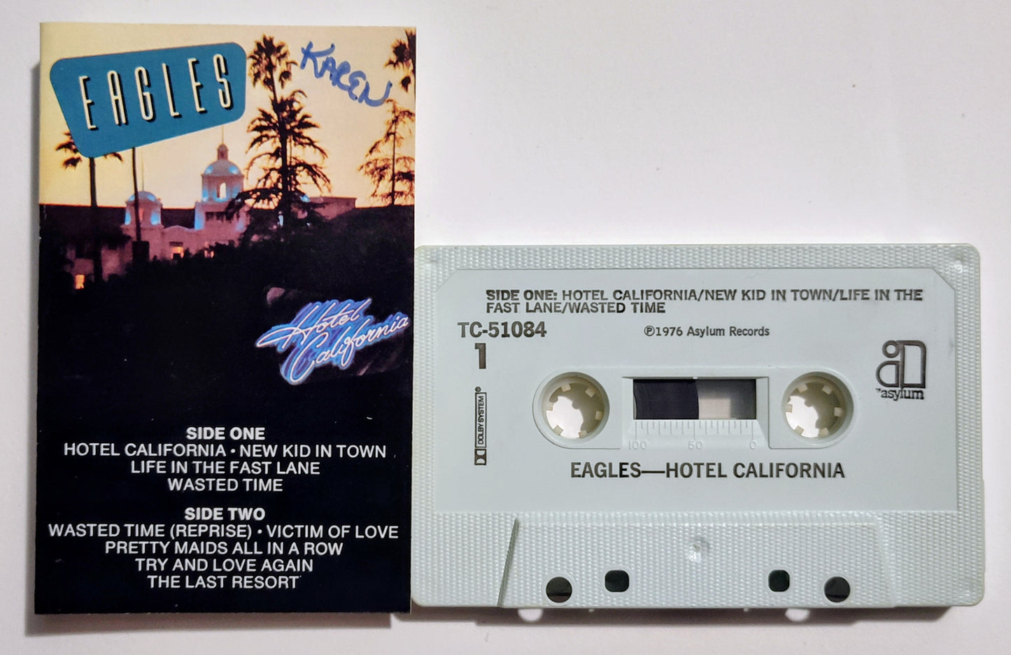 Eagles - "Hotel California" - CASSETTE TAPE (DOLBY) G+/VG+ ("Karen" written on cover)