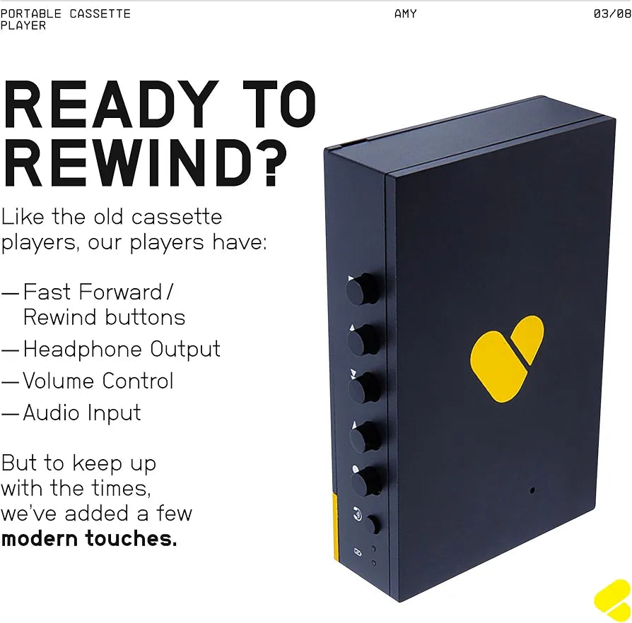 We Are Rewind Cassette Tape Player Color: Yellow & Black ("Amy"; Free Shipping + 20% Off Up To 4 Tapes, Any Category)