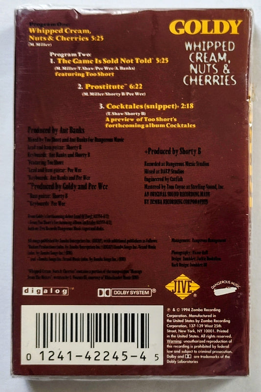 Goldy - “Whipped Cream, Nuts & Cherries” - CASSETTE TAPE (Single) VG/M (Sealed; drill hole through slipcase)
