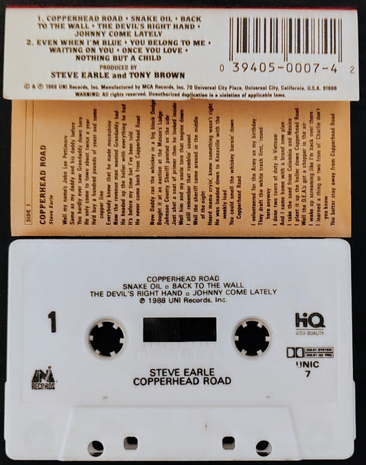Steve Earle - “Copperhead Road” - CASSETTE TAPE VG/VG+