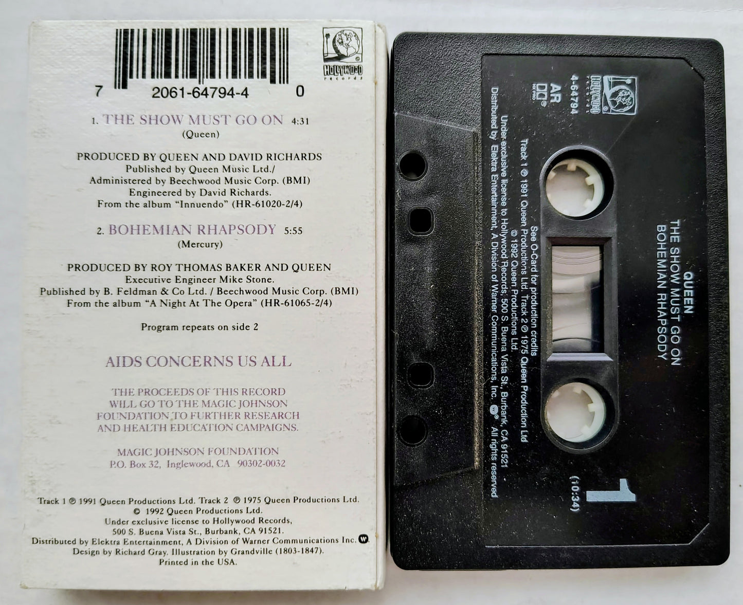 Queen - "The Show Must Go On/ Bohemian Rhapsody" - CASSETTE TAPE (Single) VG+/VG