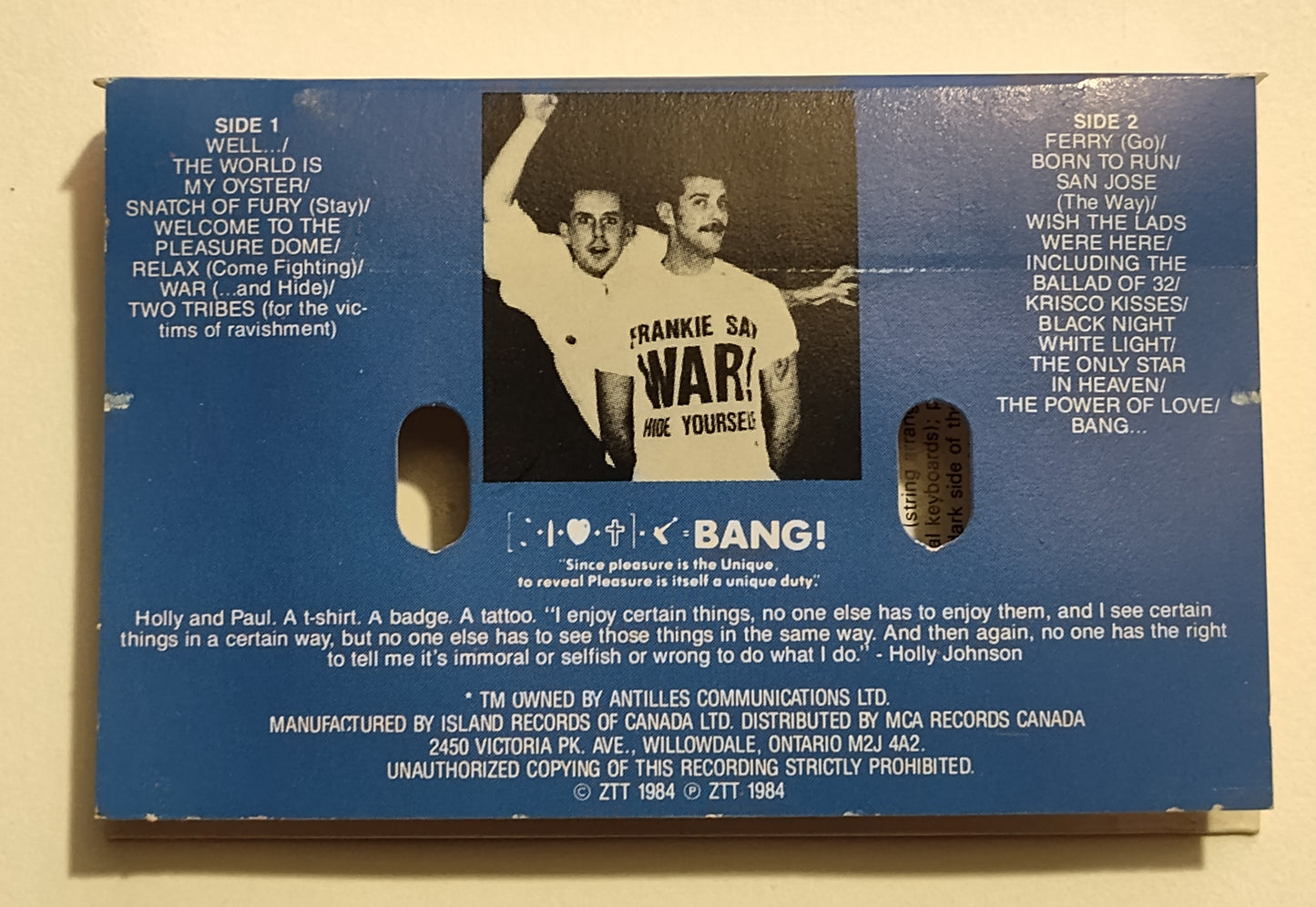 Frankie Goes To Hollywood - "Welcome To The Pleasure Dome" - CASSETTE TAPE (Canada; black shell; DOLBY HX PRO) VG/VG+