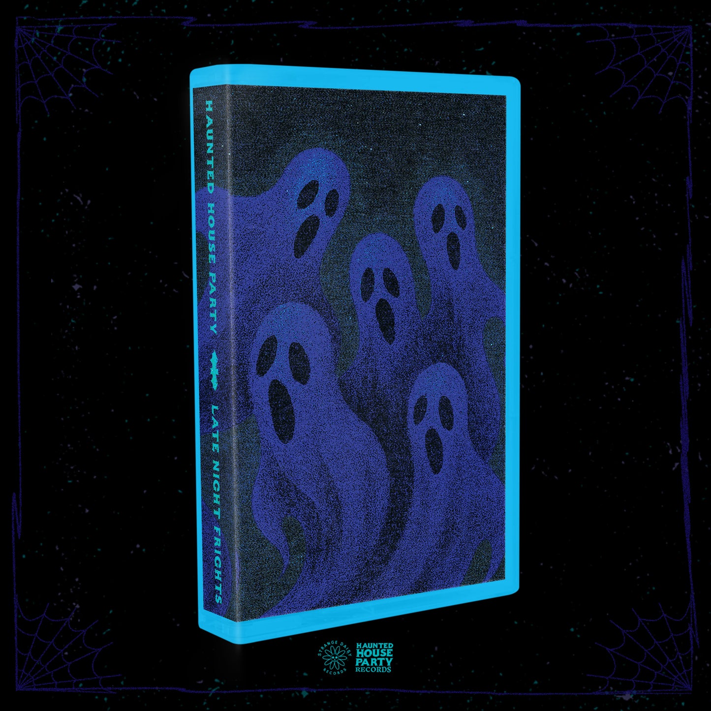 Haunted House Party - "Late Night Frights (2025)" - INDIE CASSETTE TAPE (Strange Daisy Records' annual Halloween Hip Hop instrumental mix; Cassette Week 2025) M/M (Sealed in slipcase; Glows in blacklight, revealing spooky art!!!)