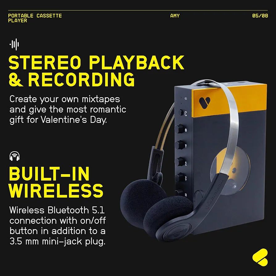 We Are Rewind Cassette Tape Player Color: Yellow & Black ("Amy"; Free Shipping + 20% Off Up To 4 Tapes, Any Category)