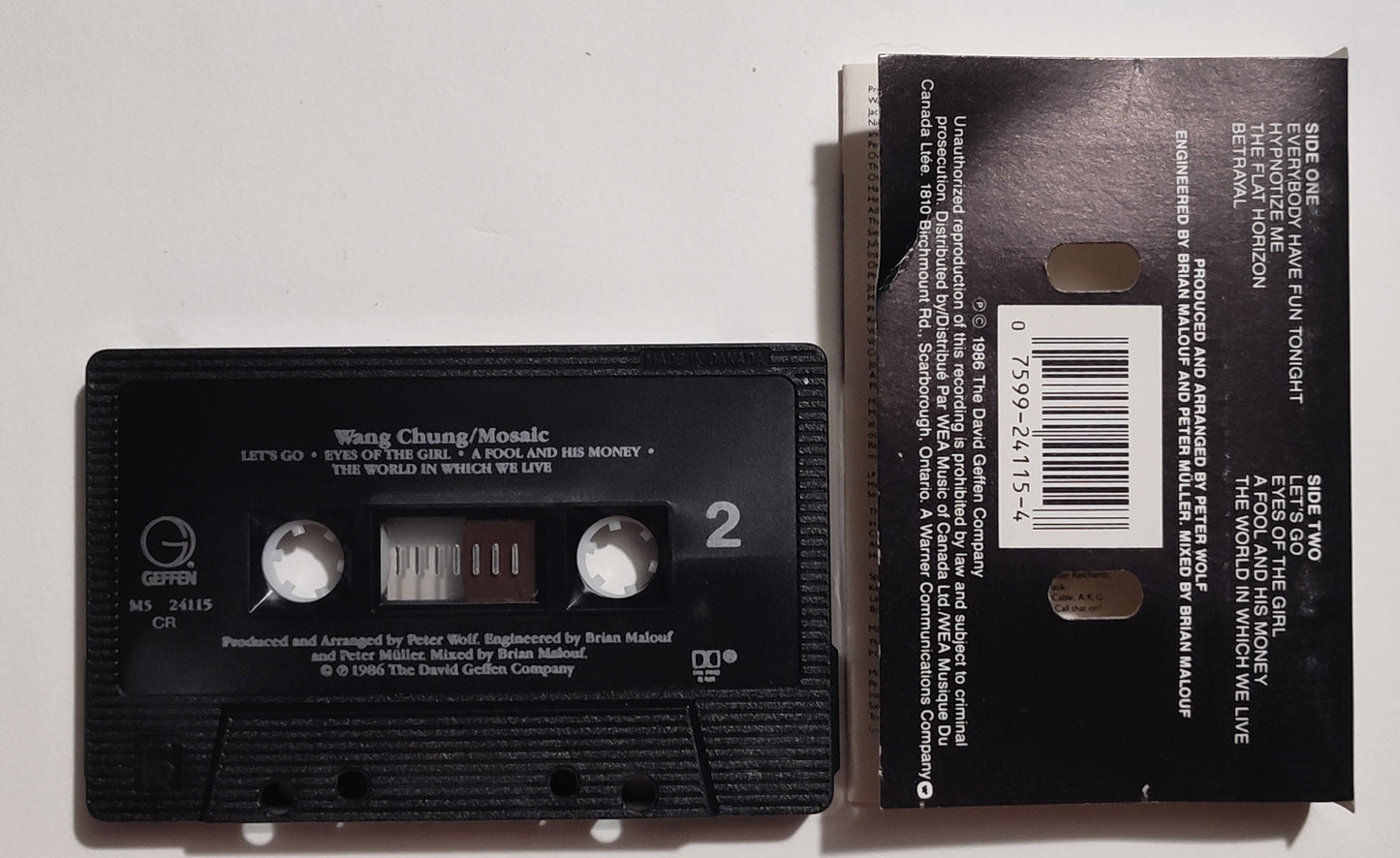 Wang Chung - "Mosaic" - CASSETTE TAPE (Canada; black shell; DOLBY HX PRO B NR) VG/VG+