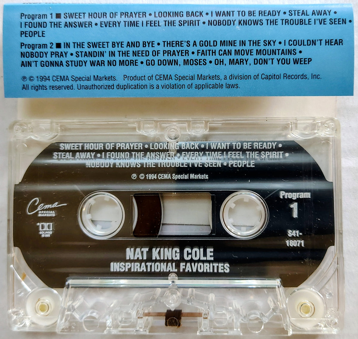 Nat King Cole - "Inspirational Favorites" - CASSETTE TAPE VG+/VG+
