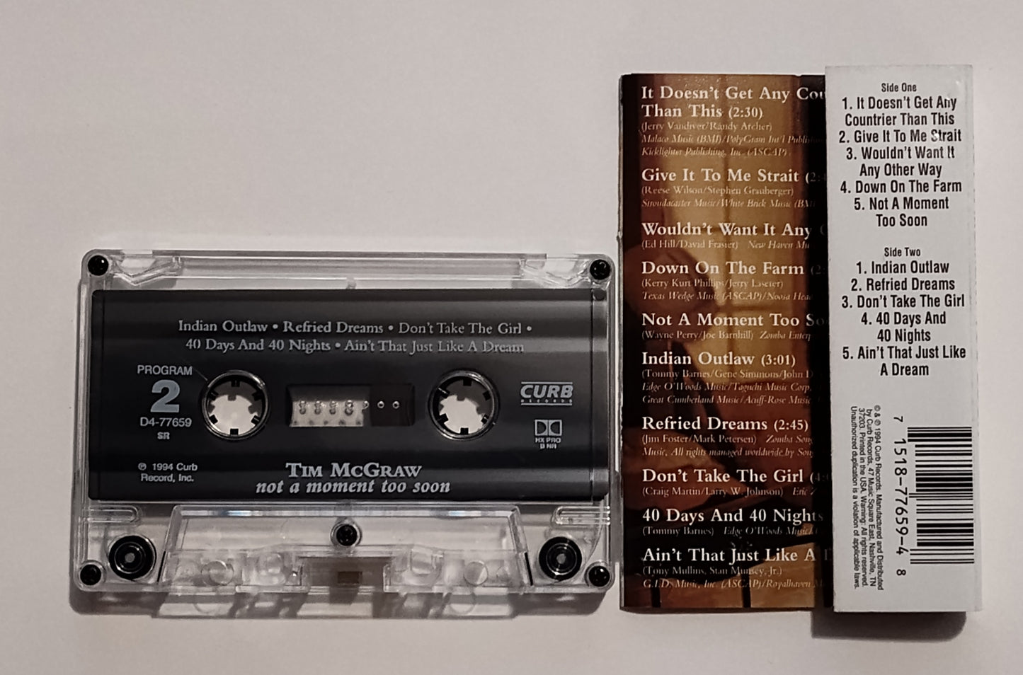 Tim McGraw - "Not A Moment Too Soon" - CASSETTE TAPE (SR; DOLBY HX PRO B NR) NM/NM