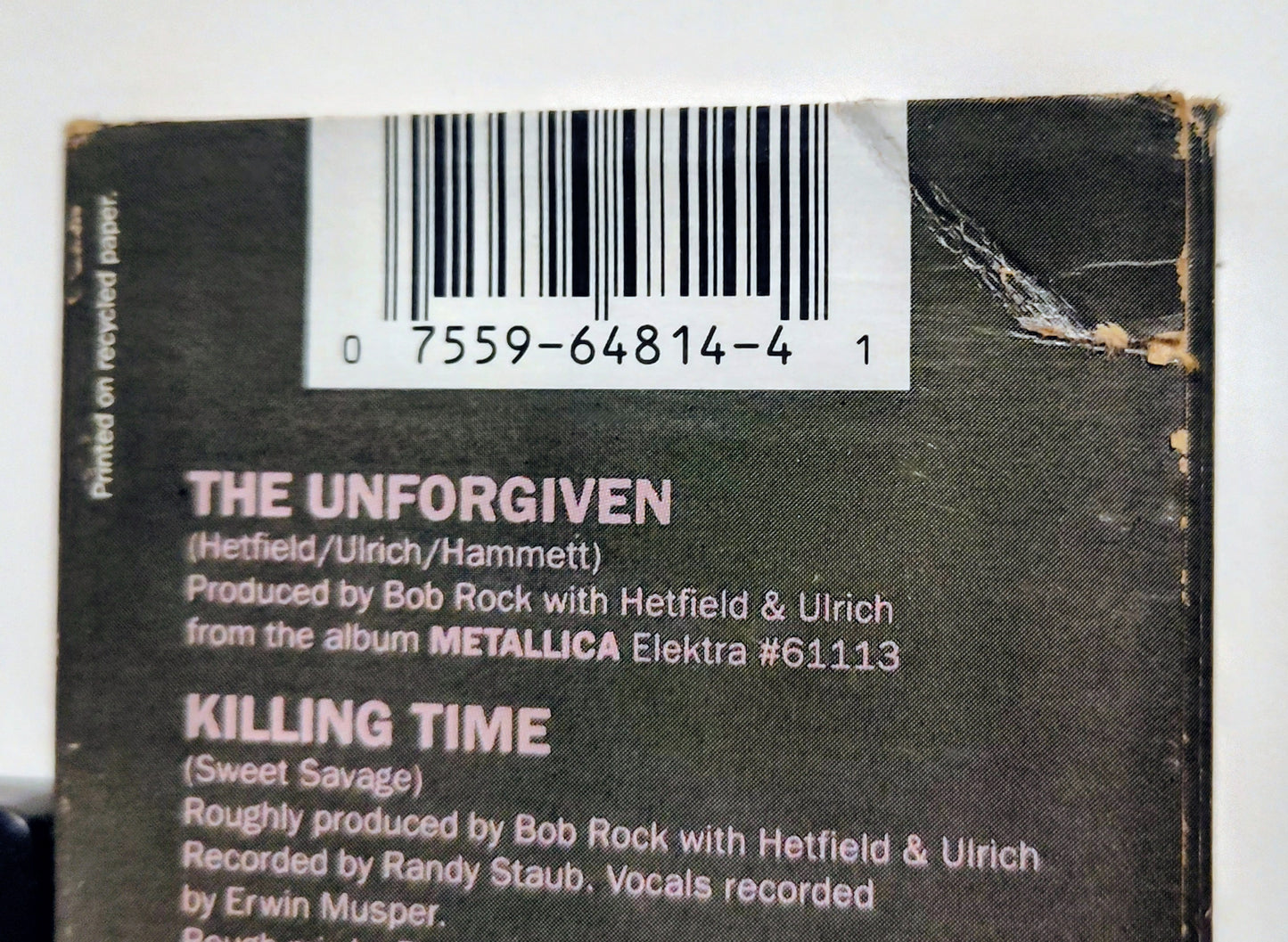 Metallica - "The Unforgiven" - CASSETTE TAPE (Single; AR; DOLBY HX PRO) G+/VG+