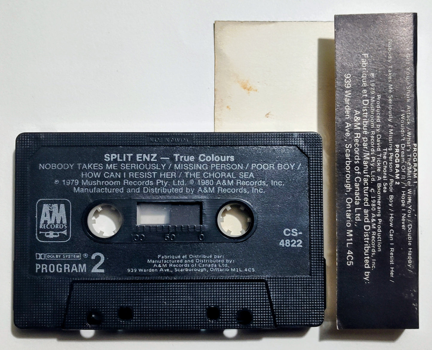 Split Enz - "True Colours" - CASSETTE TAPE (Canada; black shell; DOLBY) G+/VG+