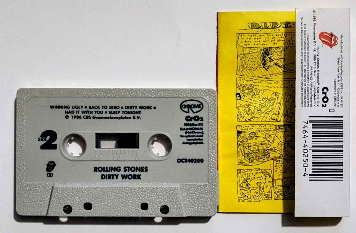 Rolling Stones - "Dirty Work" - CASSETTE TAPE (Chrome; DOLBY) G+/VG+ (Water damaged j card)