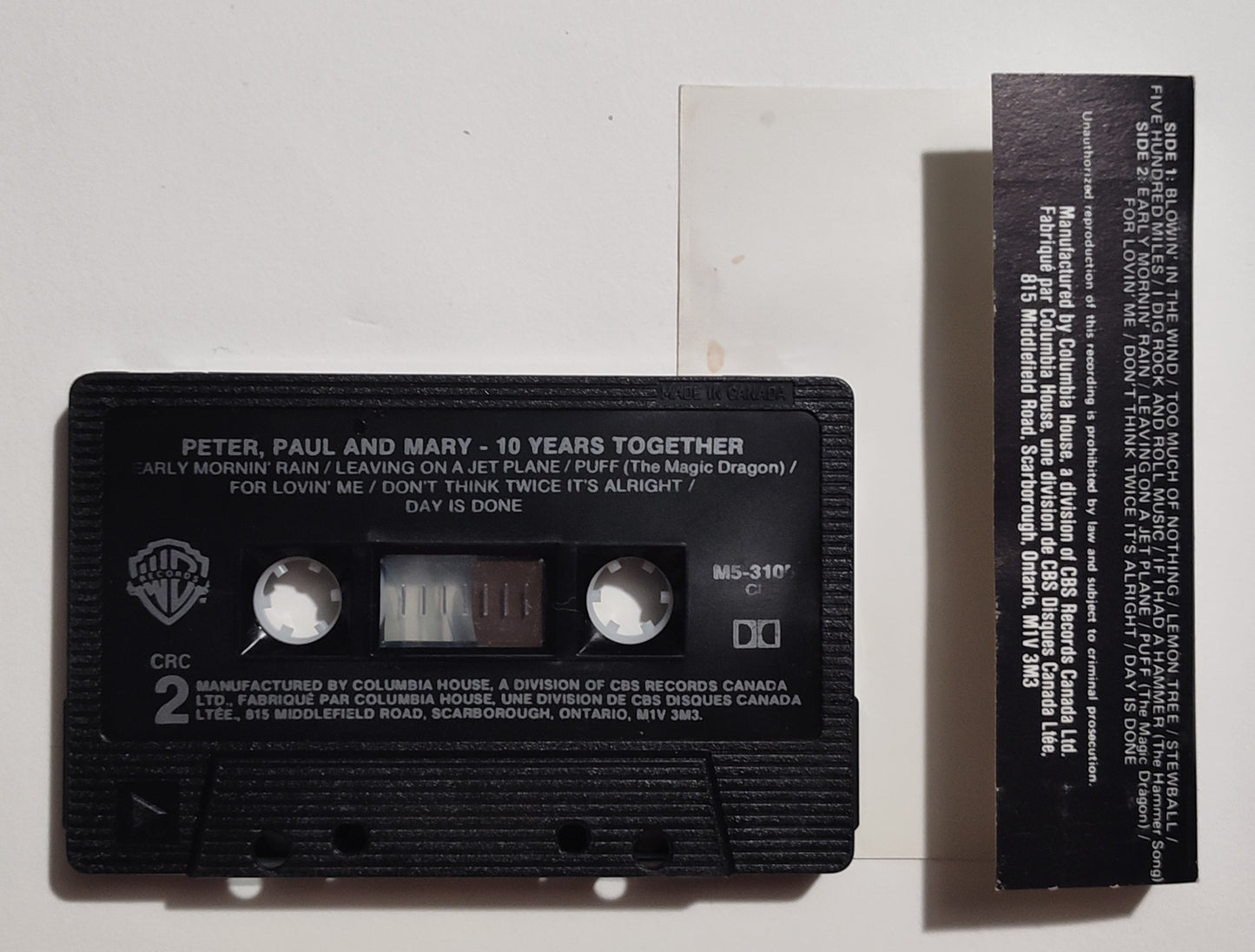 Peter, Paul And Mary - "10 Years Together" - CASSETTE TAPE (Canada; black shell; DOLBY) VG/VG+