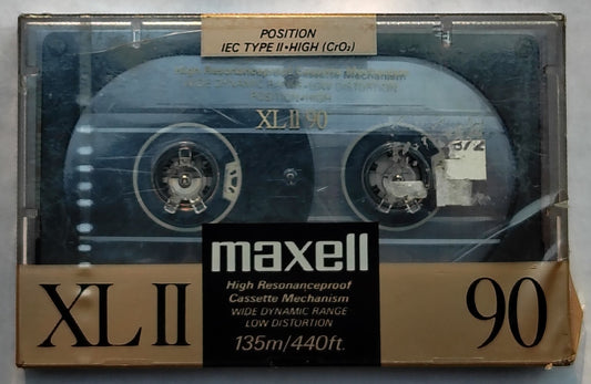 Blank - Maxell XL II Chrome (90-Minute; Unique Vintage style; Wide window/black shell; Sealed; slightly ripped cellophane)