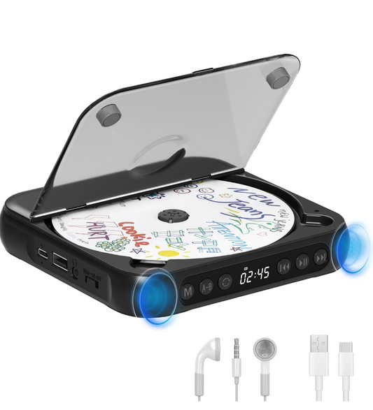 Envycloud Portable CD Player (With Bluetooth and Rechargeable Via USB-C; Choice Of Colors)