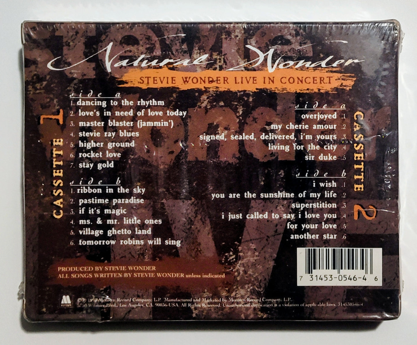 Stevie Wonder - "Natural Wonder-Live In Concert" - CASSETTE TAPE (2x) NM/M (Sealed; small tears in cellophane)