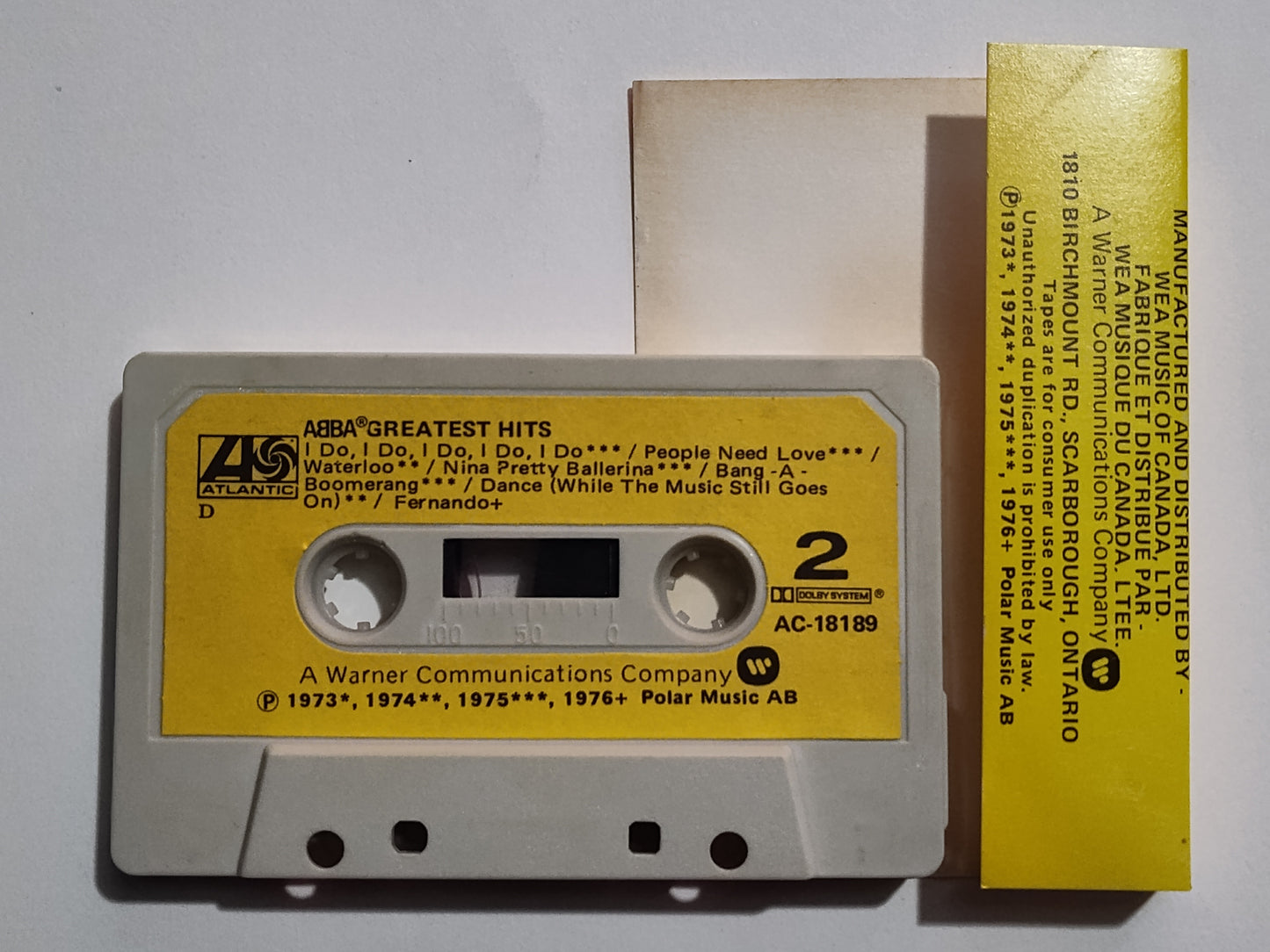 Abba - "Greatest Hits" - CASSETTE TAPE (Canada; black shell; DOLBY) VG/G+ (Cosmetic downgrade only)
