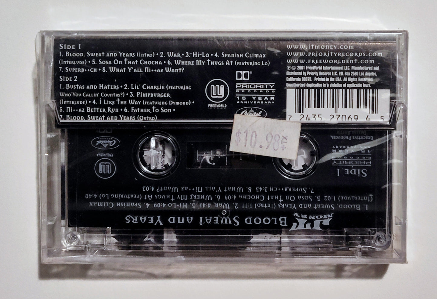 JT Money - "Blood Sweat And Years" - CASSETTE TAPE NM/M (Sealed; crack in upper left cover)