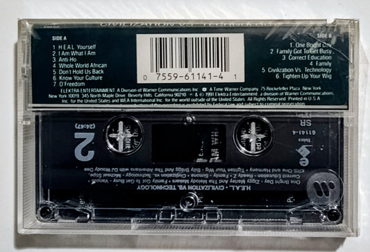 H.E.A.L. - "Civilization Vs. Technology" - CASSETTE TAPE VG+/M (Sealed; saw cut spine; cracked back of case; Produced by KRS-One)