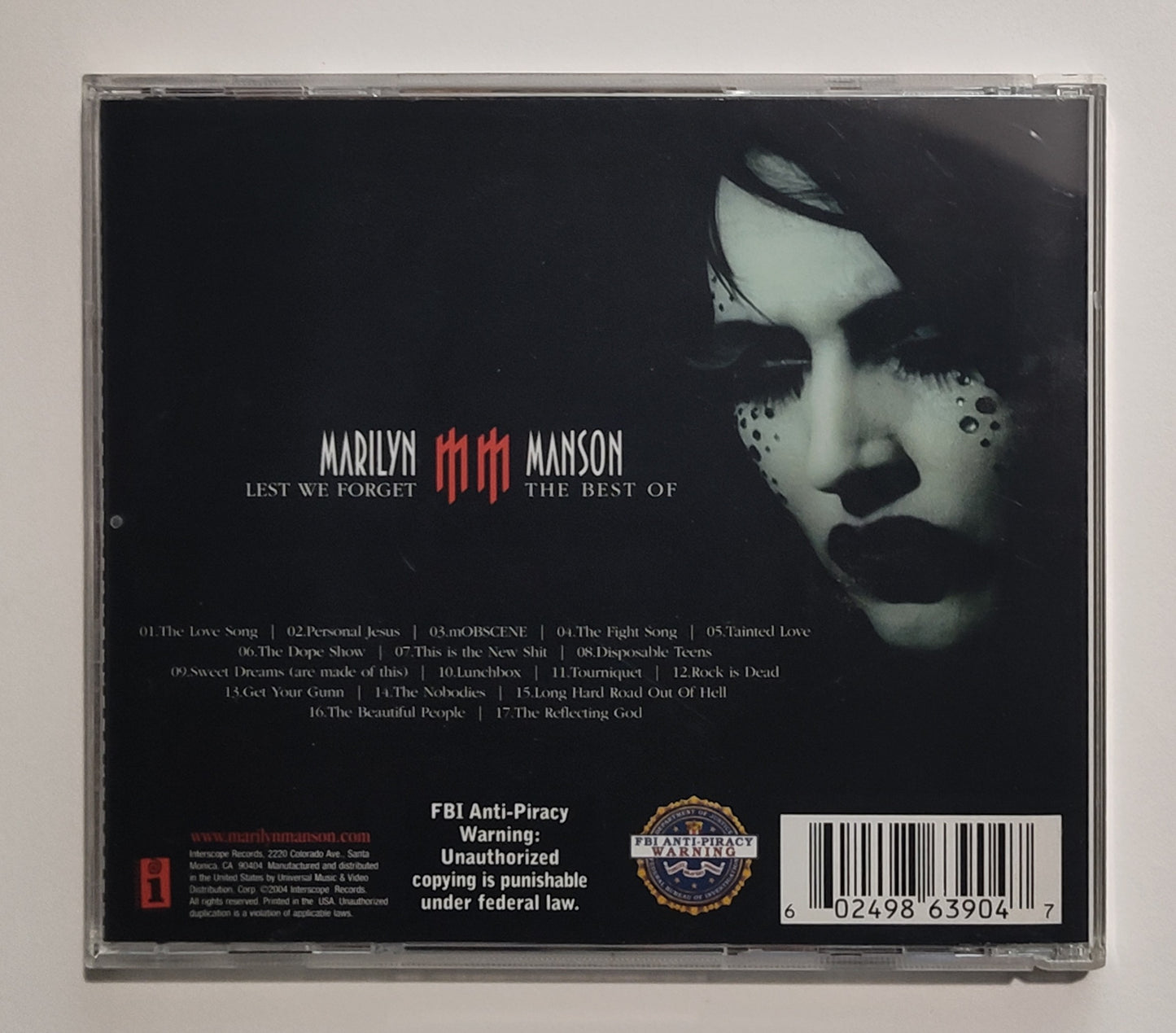 Marilyn Manson - "Lest We Forget: The Best Of" - COMPACT DISC VG/VG