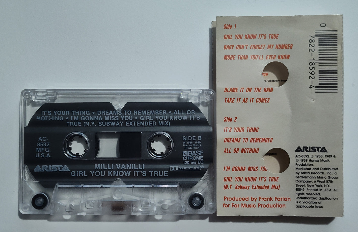 Milli Vanilli - "Girl You Know It's True" - CASSETTE TAPE (Chrome; DOLBY) VG/VG+