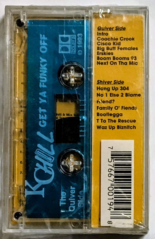 K Chill - “Get Ya Funky Off” - CASSETTE TAPE VG/M (Sealed; badly cracked case; broken seal)