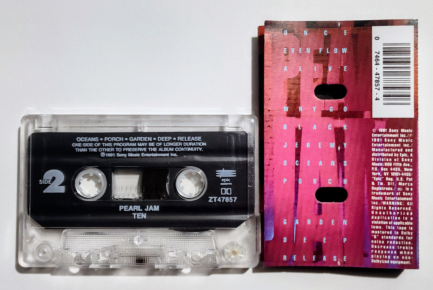 Pearl Jam - "Ten" - CASSETTE TAPE (DOLBY) VG/VG+