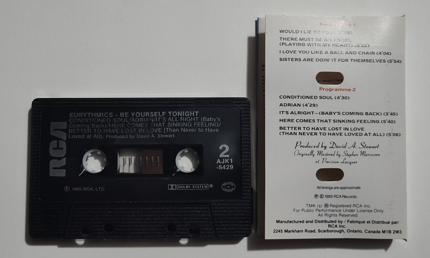 Eurythmics - "Be Yourself Tonight" - CASSETTE TAPE (Canada; black shell; DOLBY) VG+/VG+