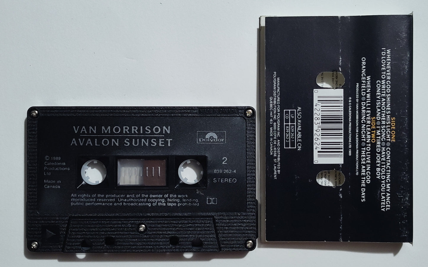 Van Morrison - "Avalon Sunset" - CASSETTE TAPE (Canada; black shell; DOLBY) VG/VG+