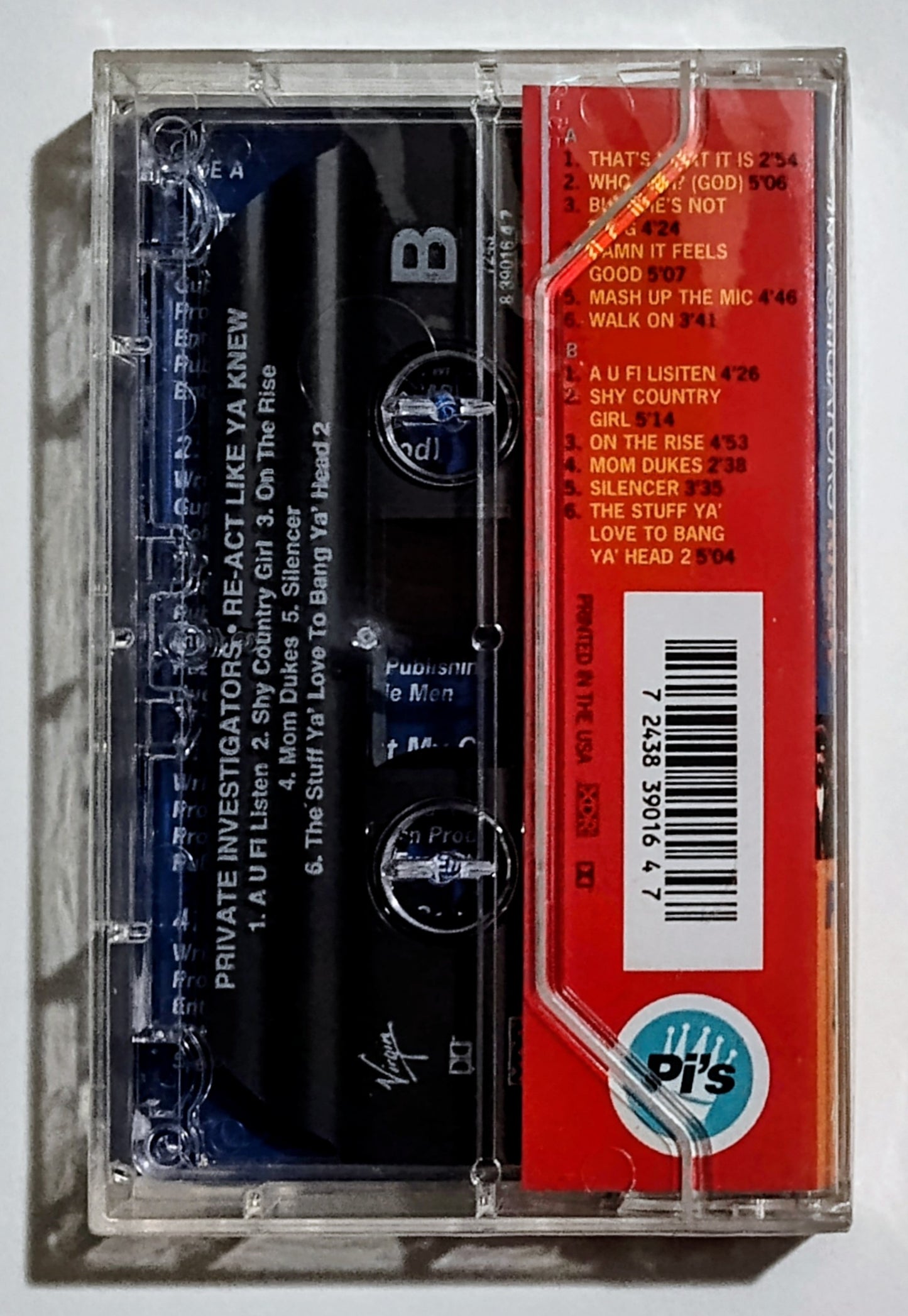Private Investigators - "Re-act Like Ya Knew" - CASSETTE TAPE NM/M (Price written on cellophane with marker; can be removed with alcohol)