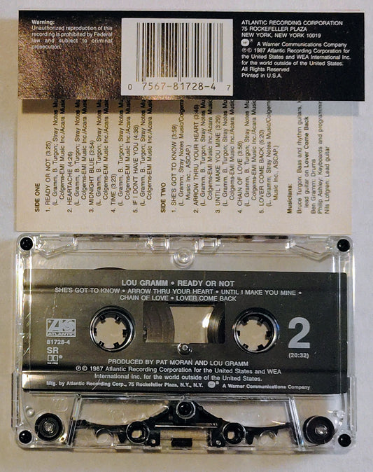 Lou Gramm - “Ready Or Not” - CASSETTE TAPE VG+/VG+