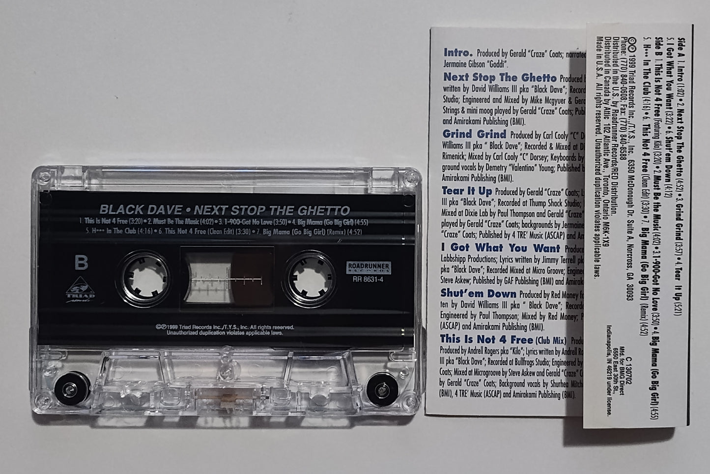 Black Dave - "Next Stop The Ghetto" - CASSETTE TAPE NM/NM