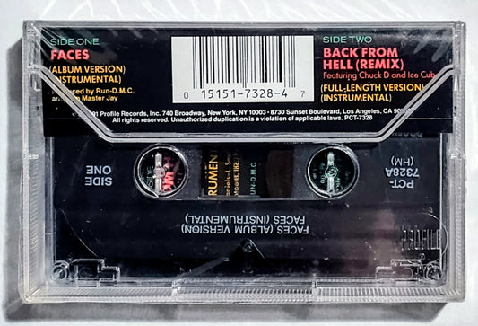 RUN DMC - “Faces/Back From Hell Remix (12-Inch Cassette)” - CASSETTE TAPE (Maxi) M/M (Sealed with hype sticker)