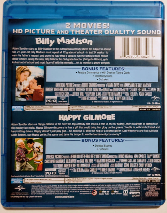 Adam Sandler Double Feature ("Billy Madison" + "Happy Gilmore"- BLU-RAY