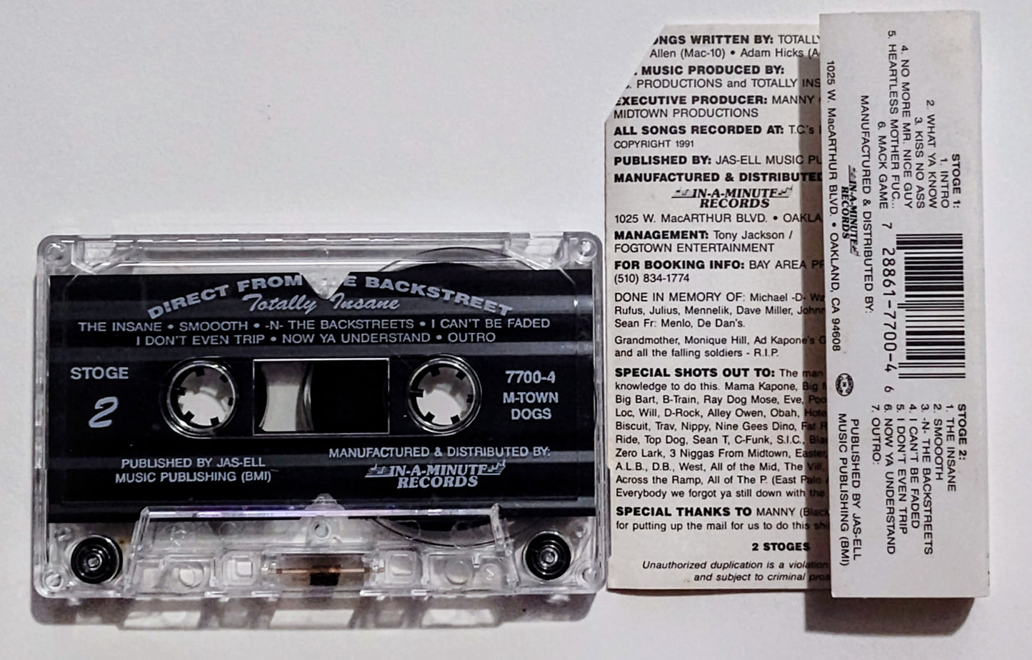 Totally Insane - "Direct From The Backstreet" - CASSETTE TAPE G+/NM (Cut j card/cover corner)