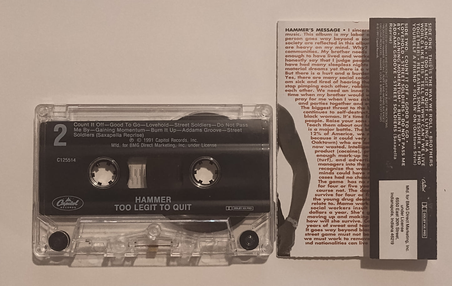 M.C. Hammer - "Too Legit To Quit" - CASSETTE TAPE (BMG Club; DOLBY) VG+/VG+