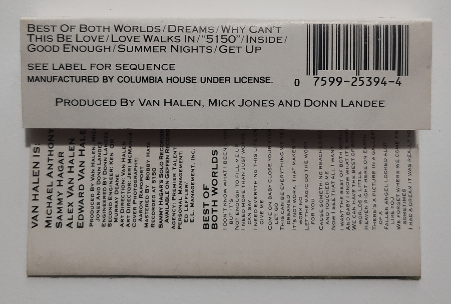 Van Halen - "5150" - CASSETTE TAPE (Columbia House; DOLBY HX PRO B NR) VG/VG