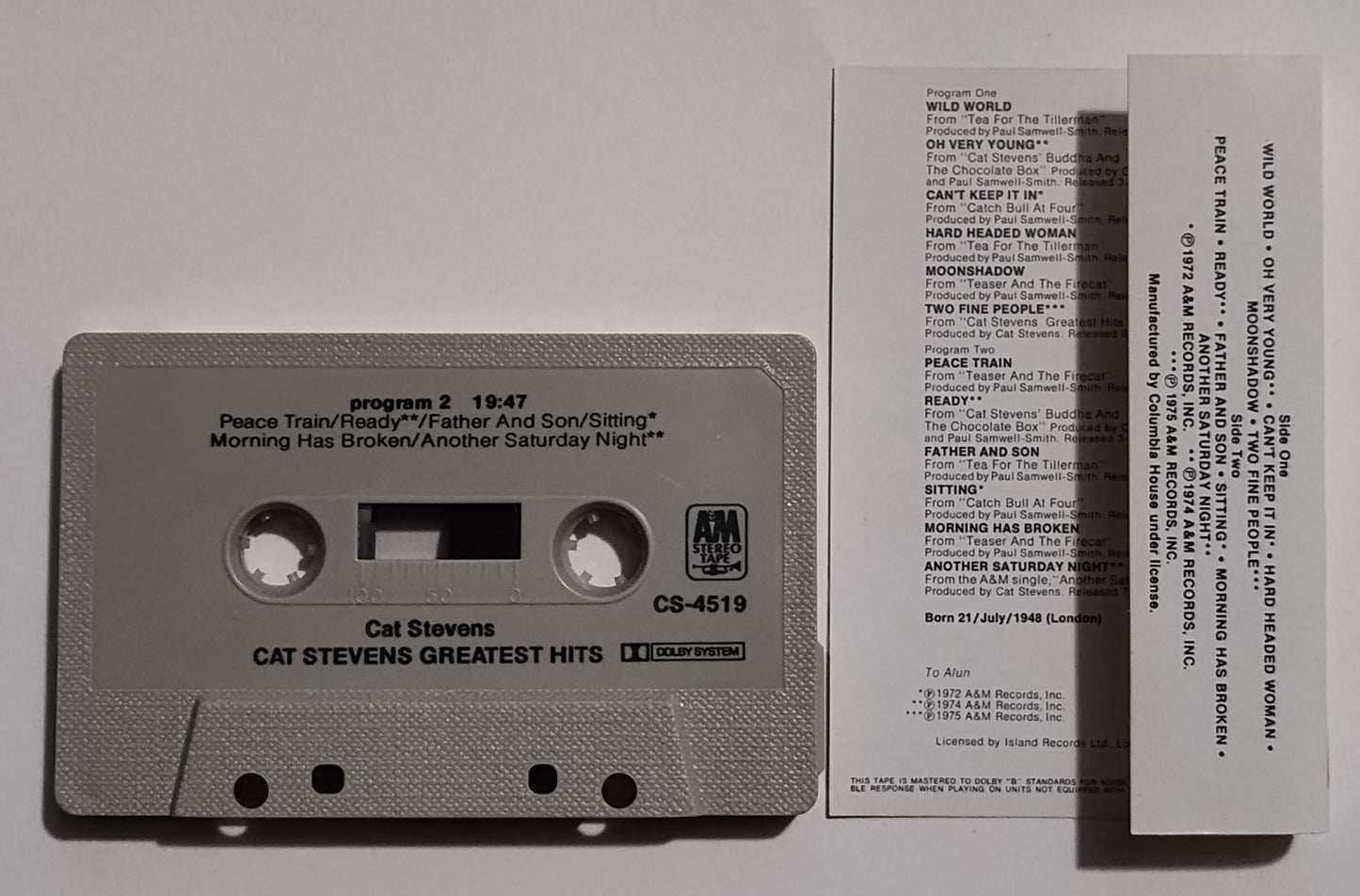 Cat Stevens - "Greatest Hits" - CASSETTE TAPE (Columbia House Club; DOLBY) VG+/NM