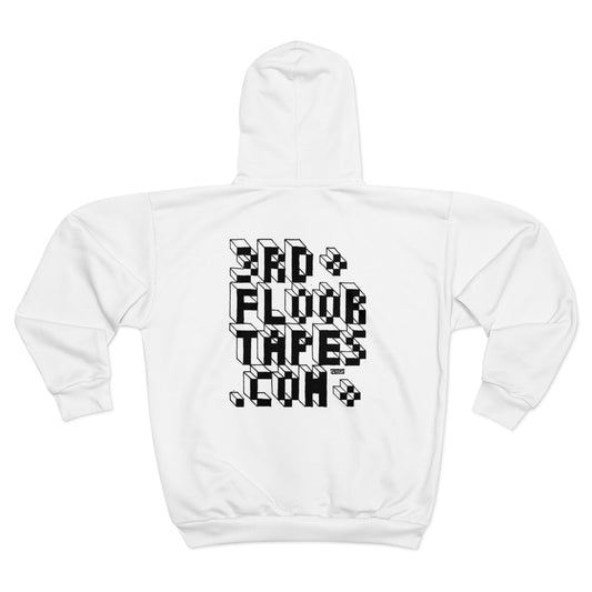 Unisex 3rd Floor Tapes Logo Zip-Up Hoodie (Printed to order; logo by Alex Borrego)