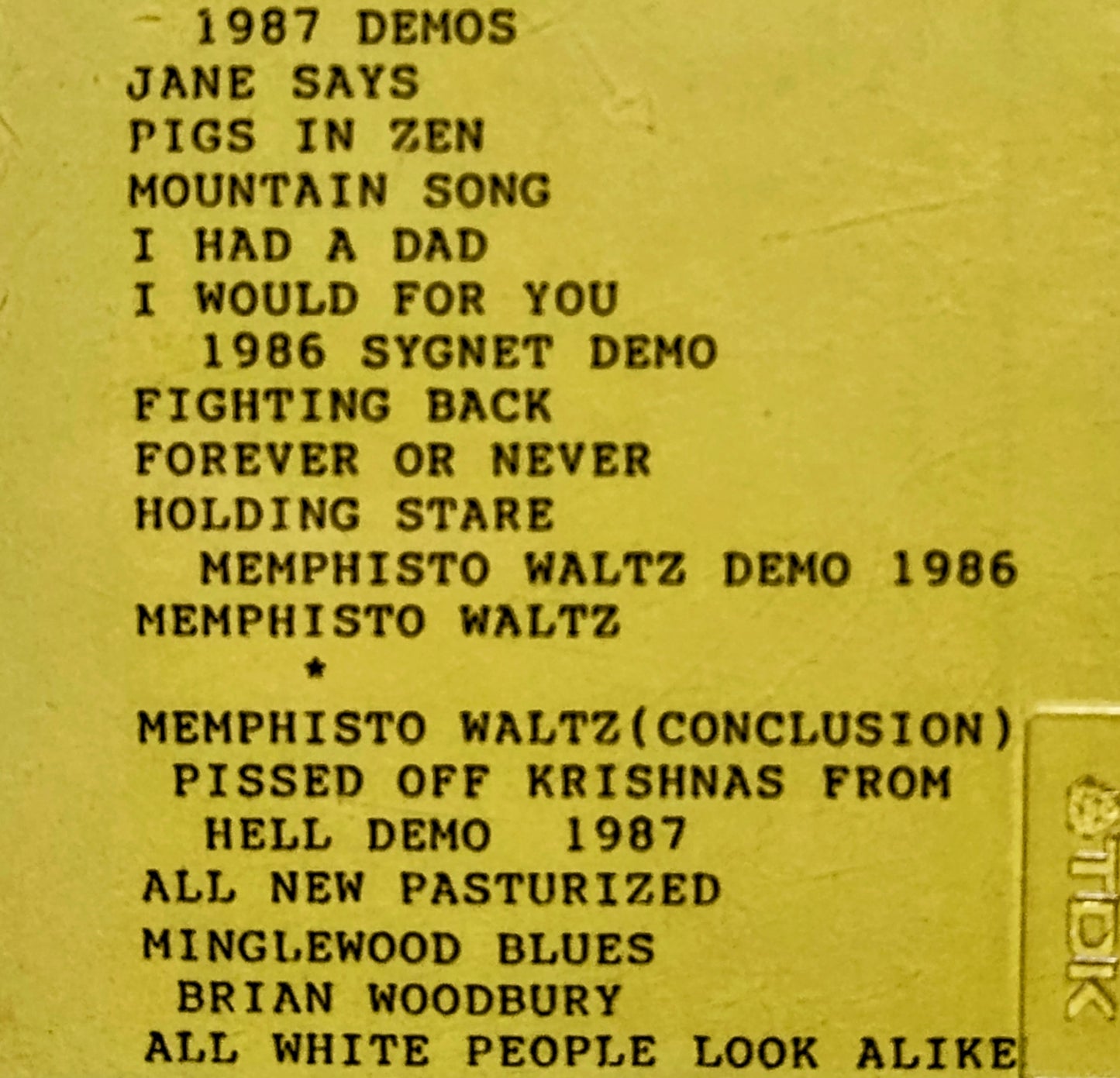 Jane’s Addiction - “Demos (Unofficial)” - CASSETTE TAPE VG+/VG+