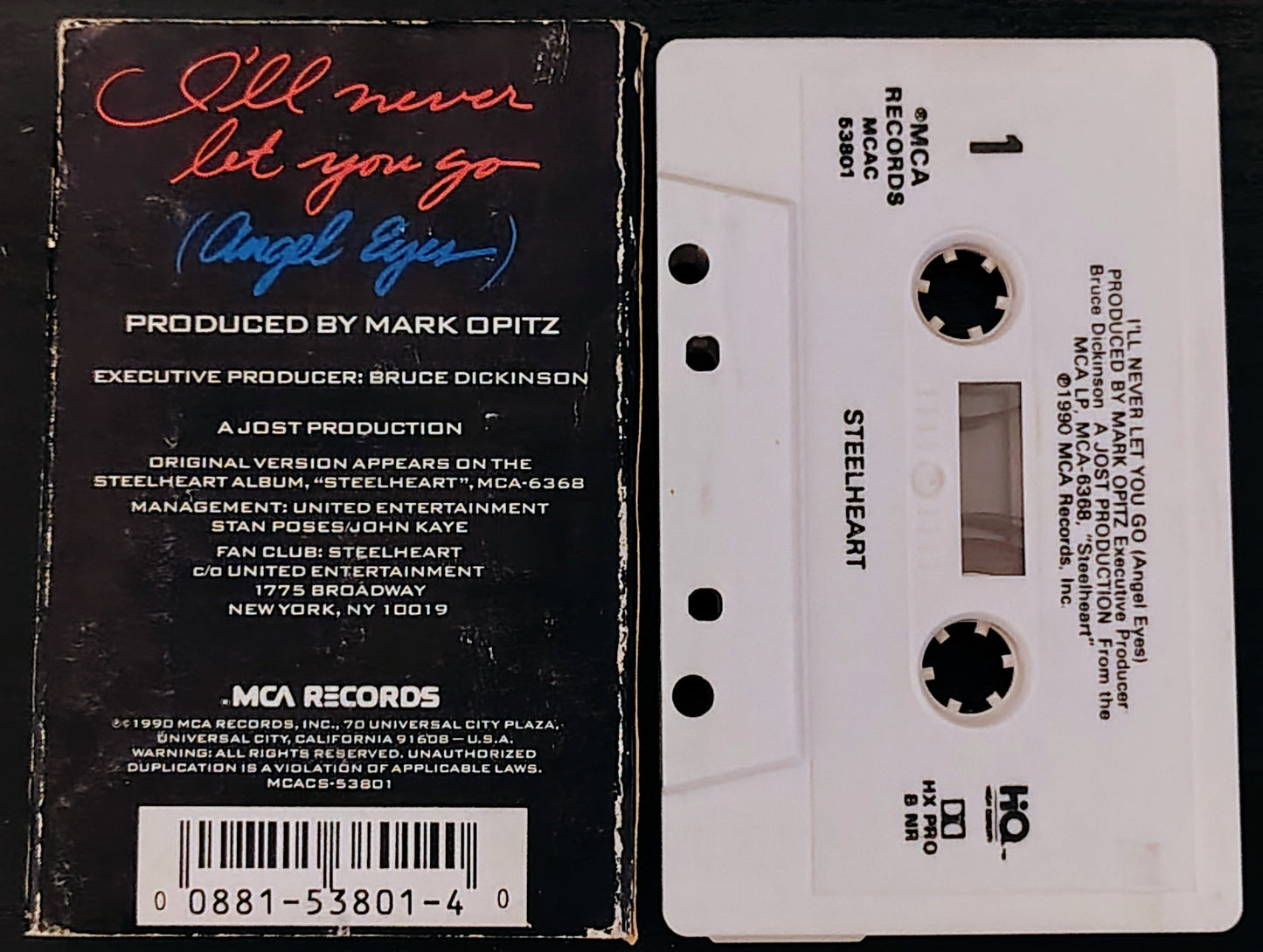 Steelheart - “I'll Never Let You Go (Angel Eyes)” - CASSETTE TAPE (Single) G+/VG