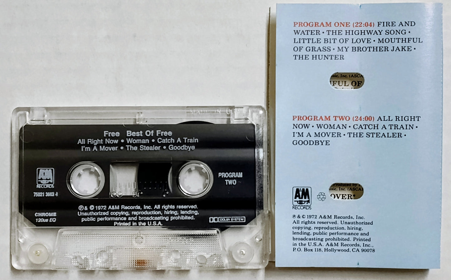 Free - “Best Of Free” - CASSETTE TAPE VG+/VG+
