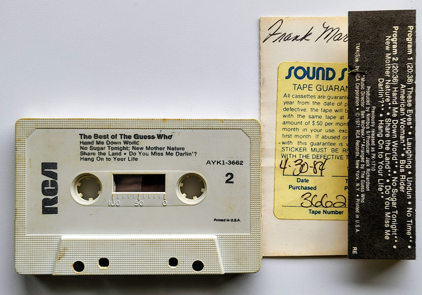 Guess Who, The - “The Best Of The Guess Who” - CASSETTE TAPE G+/VG (Inner j card has a tear) *⭐*