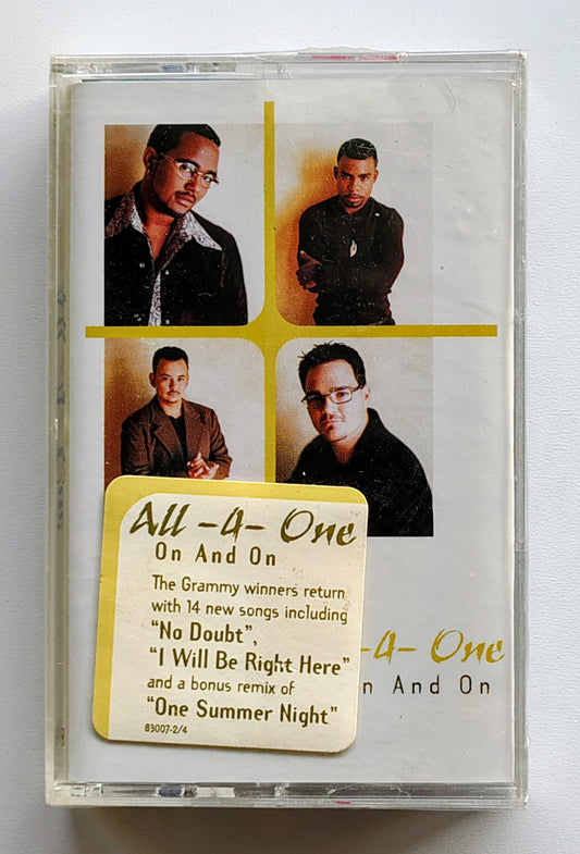 All-4-One - “On And On” - CASSETTE TAPE VG+/M (Sealed with hype sticker; torn cellophane)