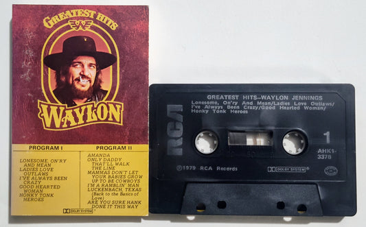 Waylon Jennings - "Greatest Hits" - CASSETTE TAPE (Canada; black shell) VG+/VG+