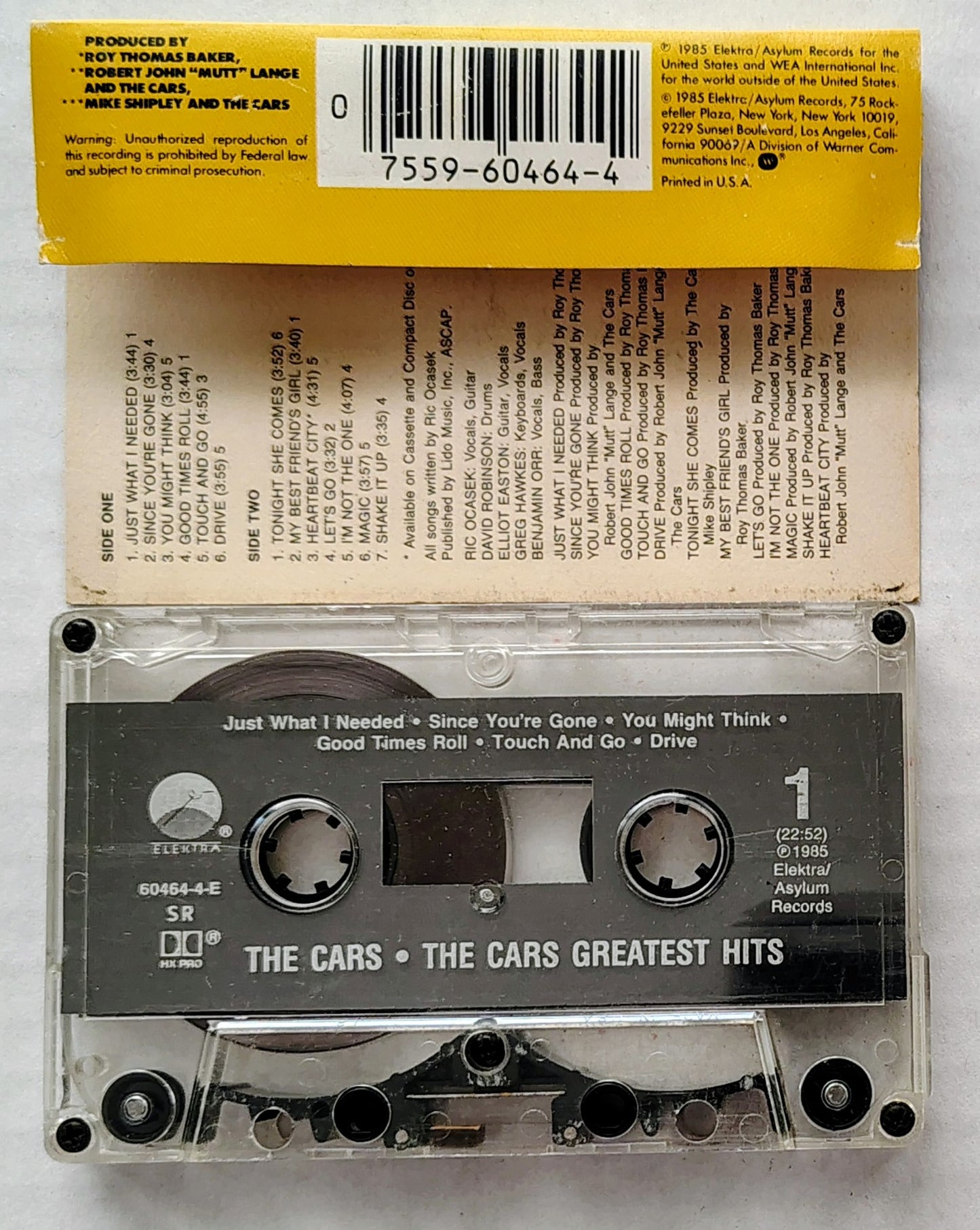Cars, The - "Greatest Hits" - CASSETTE TAPE VG/VG