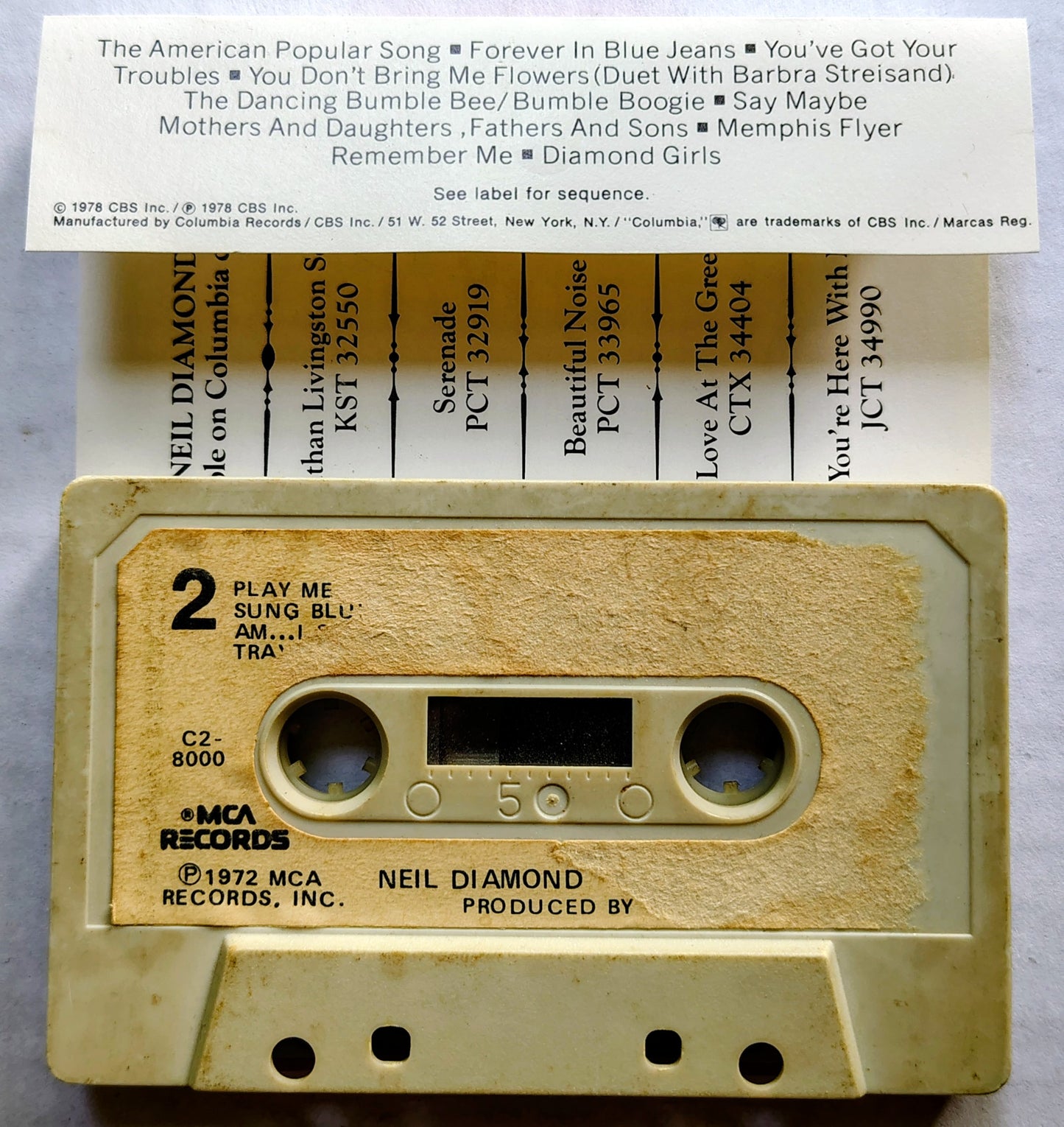 Neil Diamond - "You Don't Bring Me Flowers" - CASSETTE TAPE VG+/G+